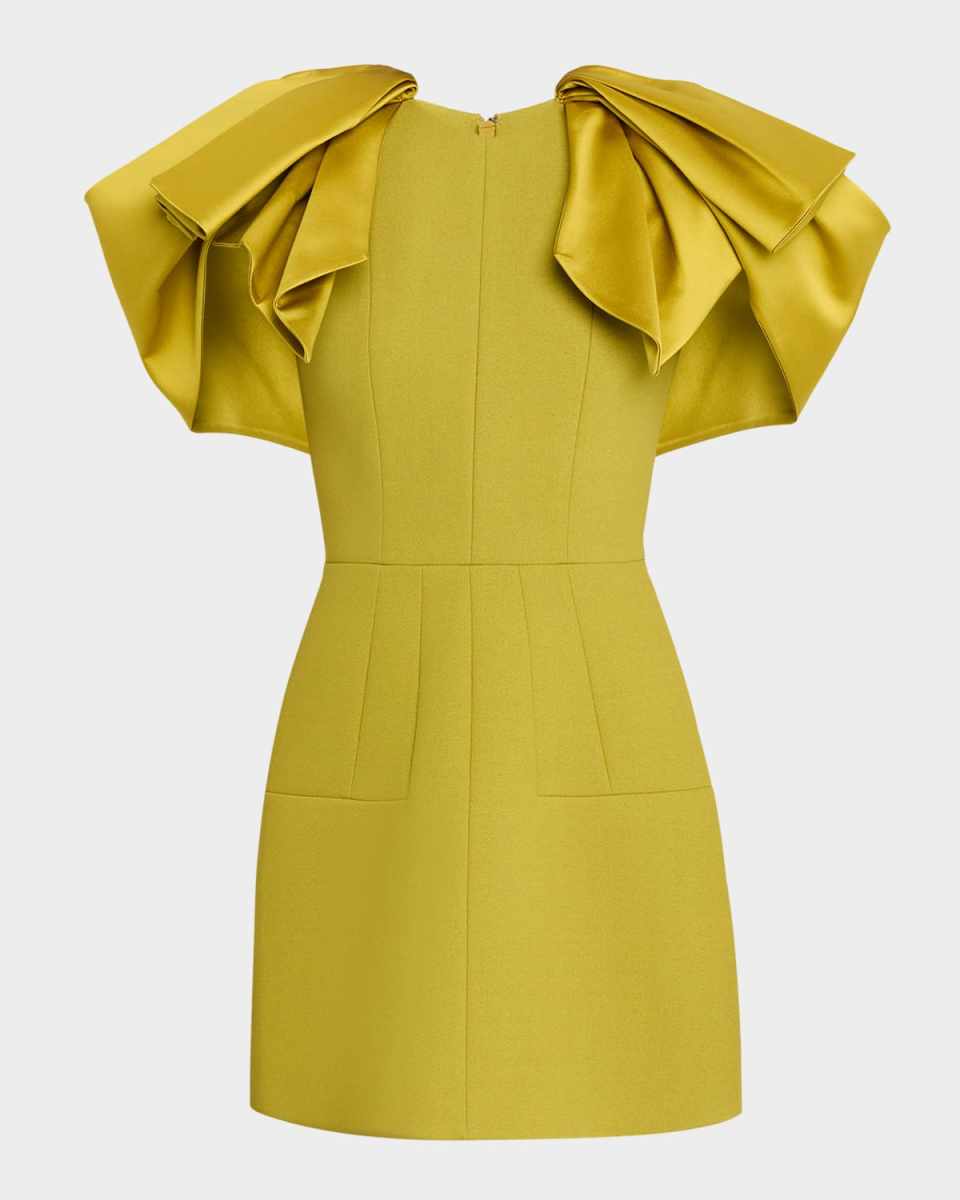 Satin Bow-Sleeve Mini Crepe Dress